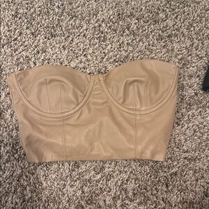 Zara Beige Strapless Faux Leather Bustier Top